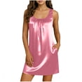 thumbnail image 1 of BangWanChi Women's Solid Sleeveless Dress Round Neck Loose And Comfortable Short Nightgown Pink S, 1 of 5
