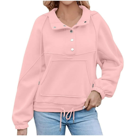 BangWanChi Women's Sweatshirts Graphic Women's Button Up Sweatshirt Hooded Women's Button Up Pullover Sweatshirt Wear 2024 Winter Wear Long Sleeved Hooded Sweatshirt