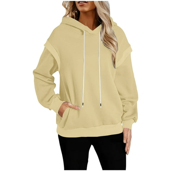 BangWanChi Women's Sweatshirts Zip up Women's Fashion Loose Long Sleeve Pullover Hoodie Fleece Warm Solid Color Drawstring Pulover Tops Sweatshirts