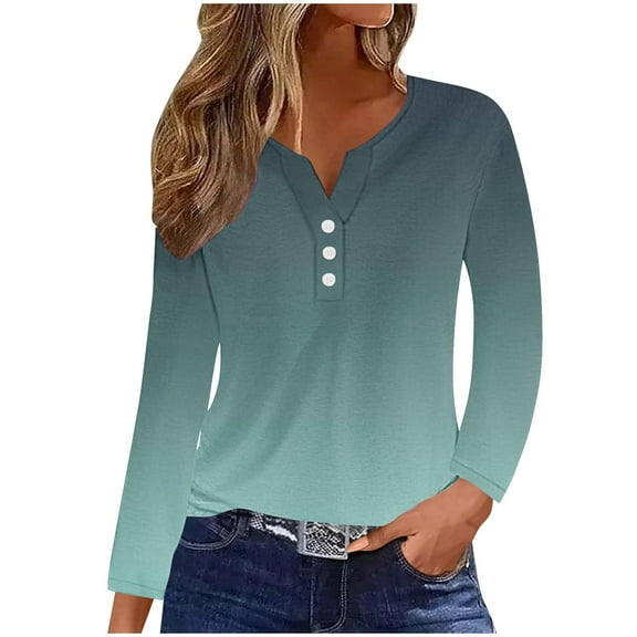 BangWanChi Womens Blouses for Work 3/4 Sleeve Women's Casual Gradient Long Sleeve V-Neck Tops