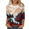 thumbnail image 1 of BangWanChi Womens Blouses for Work Professional Women 3/4Sleeves Casual Shirts Pullover Loose Tunic Tops Print Blouse, 1 of 5