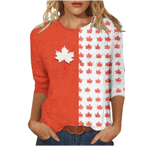 BangWanChi Womens Blouses for Work Professional Cotton Women 3/4Sleeves Casual Shirts Pullover Loose Tunic Tops Print Blouse