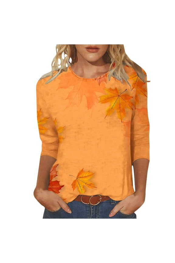 Womens Blouses for Work Professional Plus Size Women 3/4Sleeves Casual Shirts Pullover Loose Tunic Tops Print Blouse