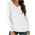 thumbnail image 1 of BangWanChi Womens Blouses for Work Professional Women's Long-sleeved V-neck Solid Color Tops Bottoming Shirt T-shirt, 1 of 4