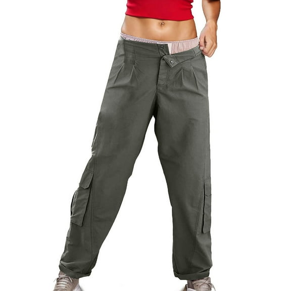 BangWanChi Womens Cargo Pants 2024 Women's Comfortable Cropped Leisure Pants Color Sweatpants Yoga Pants Gray M