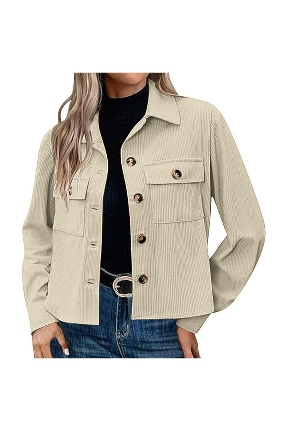 Womens Coats Fall Womens Fashion Cropped Shackets Corduroy Crop Jackets Tops Long Sleeve Shirts Trendy