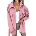 thumbnail image 1 of BangWanChi Womens Coats Winter Clearance Prime Women's Button Solid Color Long Sleeved Lace Up Lapel Pocket Woolen Coat, 1 of 5