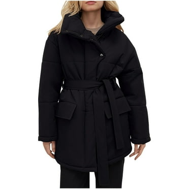 BangWanChi Womens Coats Winter Clearance Women's Fall And Winter Stand Collar Cotton Jacket Mid-length Cotton Jacket Long Sleeve Cotton Jacket