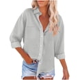 thumbnail image 1 of BangWanChi Womens Color Button Shirts V-Neck Loose Blouse Long Sleeve Casual Work Tunic with Pocket, 1 of 5
