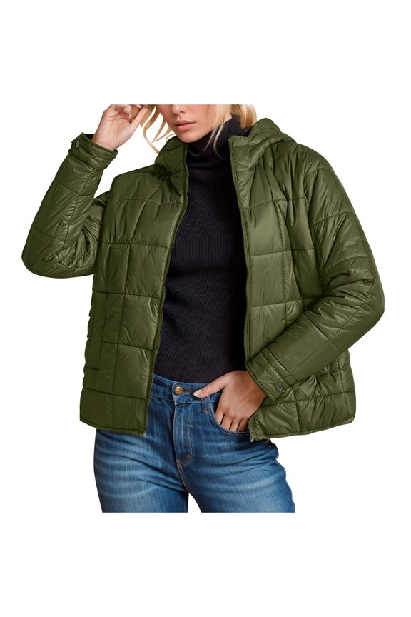 Womens Fall Jackets Trendy Winter Women's Fashionable Solid Color Hooded Zipper Long Sleeved Jacket