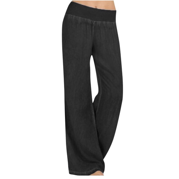 BangWanChi Womens Jeans Low Rise Women's Fashion Casual Full-Length Loose Pants Solid High Waist Trousers Long Straight Wide Leg Pants