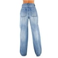 thumbnail image 1 of BangWanChi Womens Jeans Straight Leg Women's Mid Ripped Frayed Hem Casual Jeans Trousers, 1 of 5