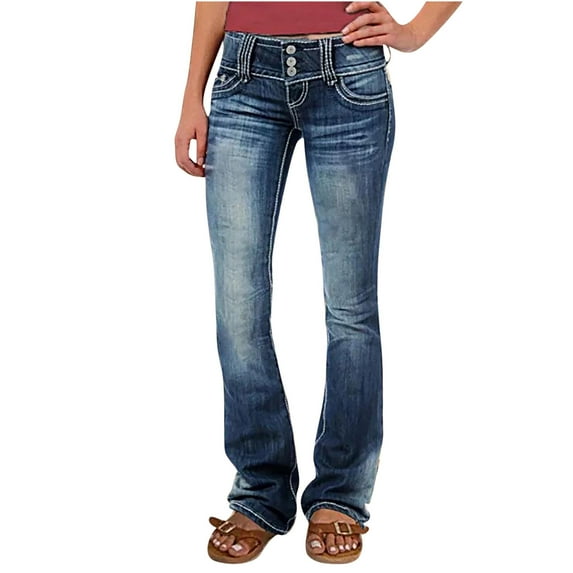 BangWanChi Womens Jeans Stretchy Fashion Ladys High Waisted Lacing Loose And Comfortable Stretch Wide Leg Straight Pants