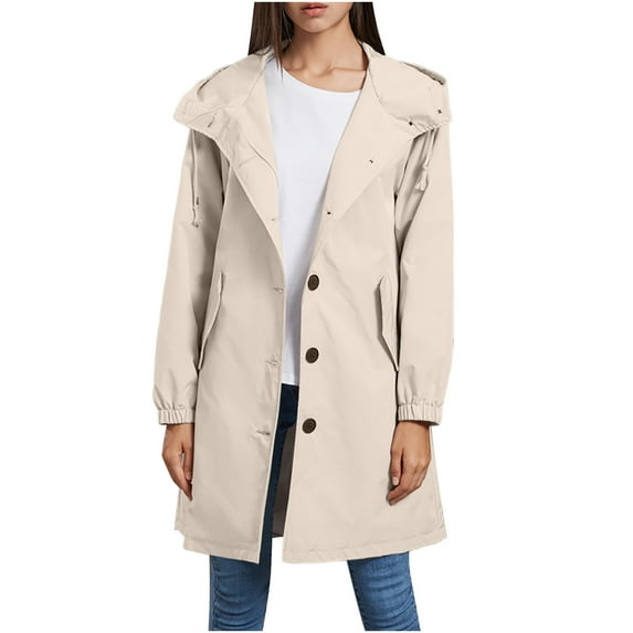 BangWanChi Womens Lightweight Jackets Dressy Women's New Solid Hooded Windbreaker Casual Long Coat Women's Loose Large Outdoor Windbreaker Long Sleeve Hooded Casual Coat/Jacket