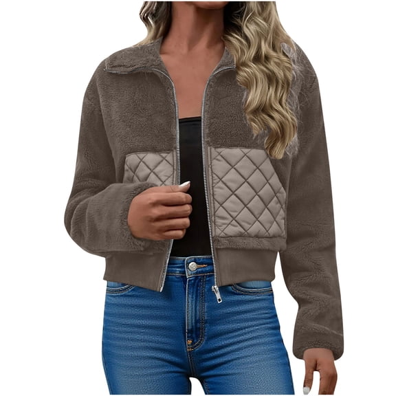 BangWanChi Womens Short Coats Fleece Jackets Cropped Button Down Crew Neck Coats Fall Casual Trendy Outerwear
