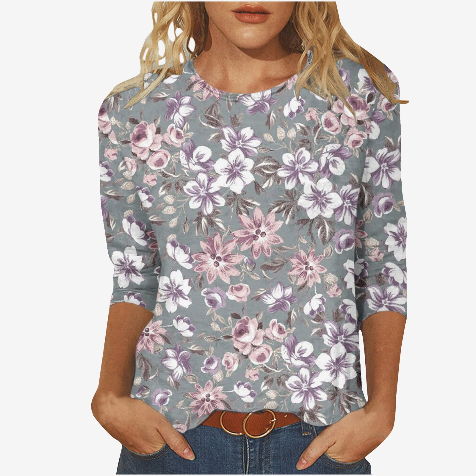 Women's Casual 3/4 Sleeve T-Shirt – Loose Fit Crew Neck Tunic Top, Summer Blouse, Polyester/Rayon Blend