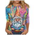 thumbnail image 1 of BangWanChi Womens Summer Tops 3/4 Sleeve Women's Casual Fashion T-Shirt Printed 3/4 Sleeve Round Neck Ruched Pullover Blouse Tops, 1 of 5