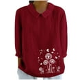 thumbnail image 1 of BangWanChi Womens Summer Tops 3/4 Sleeve Women's Casual Retro Style Casual Print 3/4 Sleeve Top V Sleeve Top/shirt, 1 of 4