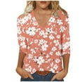 thumbnail image 1 of BangWanChi Womens Summer Tops 3/4 Sleeve Women's Fashion Casual Print V-neck 3/4 Sleeve Top Long Sleeved V-neck Top/Shirt, 1 of 5