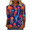 thumbnail image 1 of BangWanChi Womens Summer Tops 3/4 Sleeve Women's Fashion Printed T-Shirt 3/4 Sleeves Blouse Round Neck Casual Tops, 1 of 5
