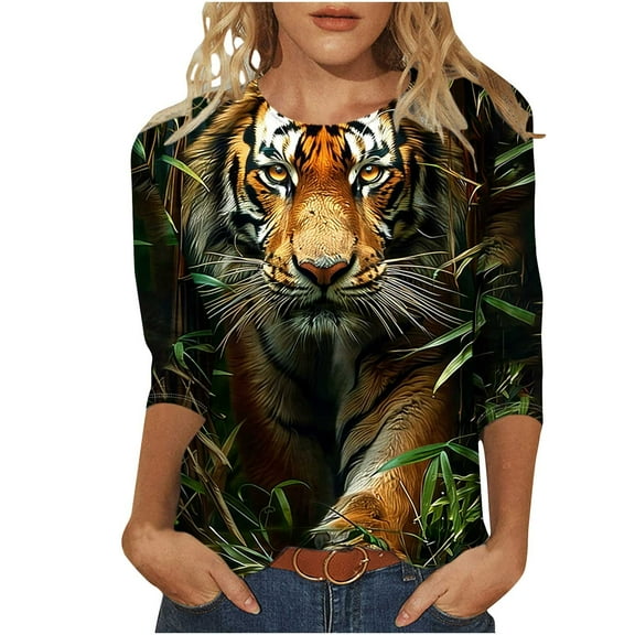 BangWanChi Womens Summer Tops 3/4 Sleeve Women's Fashion Tees Casual Crewneck 3/4 Sleeve Loose T Shirt Ladies Tops Blouses Shirts