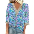 thumbnail image 1 of BangWanChi Womens Summer Tops with Sleeves Fashion Women's Summer V-Neck 3/4 Sleeve Lace Print Casual T-shirt Blouse, 1 of 5