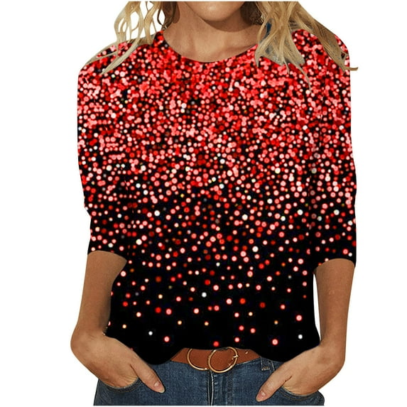BangWanChi Womens Summer Tops with Sleeves Women 3/4 Sleeves Casual Shirts Pullover Loose Tunic Tops Print Blouse