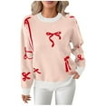 thumbnail image 1 of BangWanChi Womens Sweaters Women's Christmas Fair Isle Knit Sweater with Bow Detail And Embroidery, 1 of 6