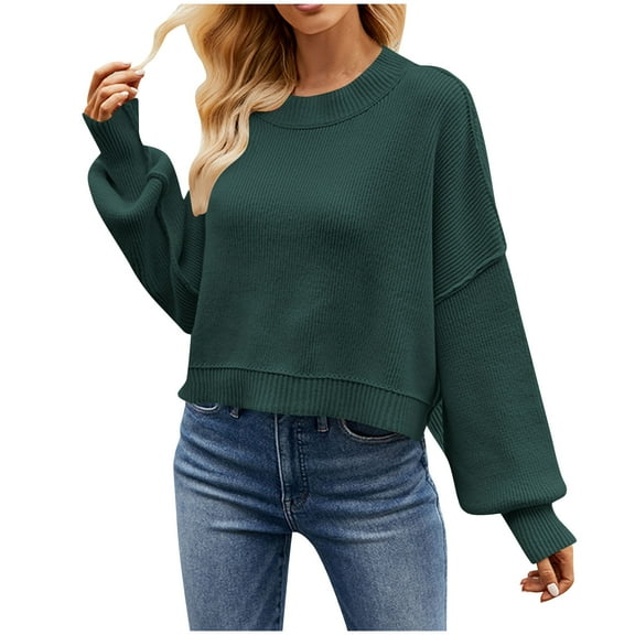 BangWanChi Womens Sweatshirt with Pockets Womens Casual Solid Loose Round Neck Sweater Long Sleeved Tops