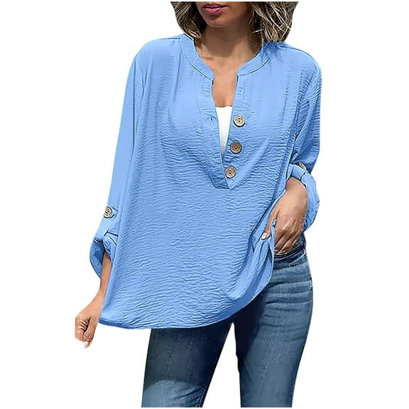 BangWanChi Womens Sweatshirts No Hood Women Long Sleeve Round Neck Turndown Collar Blouse Shirt Tops Casual Work Tunic