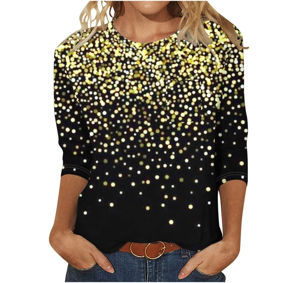 BangWanChi Womens Tops Dressy Casual Women's Loose Casual Printed Round Neck 3/4 Sleeves T-shirt Top
