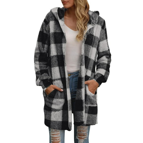 BangWanChi Womens Warm Quilted Jackets Long Sleeve Plaid Outerwears Soild Puffer Coat with Pockets for Women