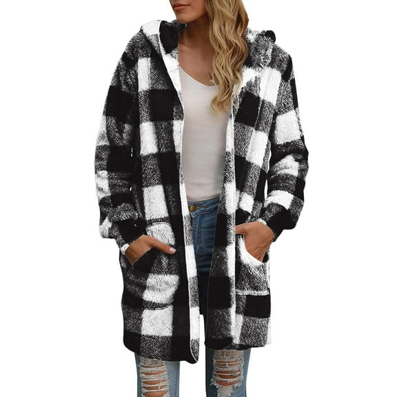 BangWanChi Womens Warm Quilted Jackets Long Sleeve Plaid Outerwears Soild Puffer Coat with Pockets for Women