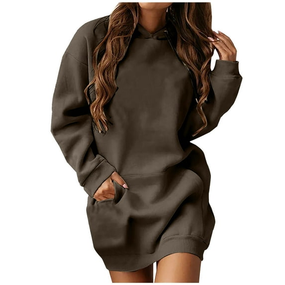 BangWanChi Work Dresses for Women Beach Dresses for Women Vacation Work Dresses for Women Women's Casual Long-sleeve Pocket Pullover Hoodie Dress