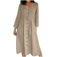 thumbnail image 1 of BangWanChi Work Dresses for Women Dresses for Women Sundresses for Women Fashion Women V-Neck Solid Long Sleeve Button Casual Knee-Length Dress, 1 of 6