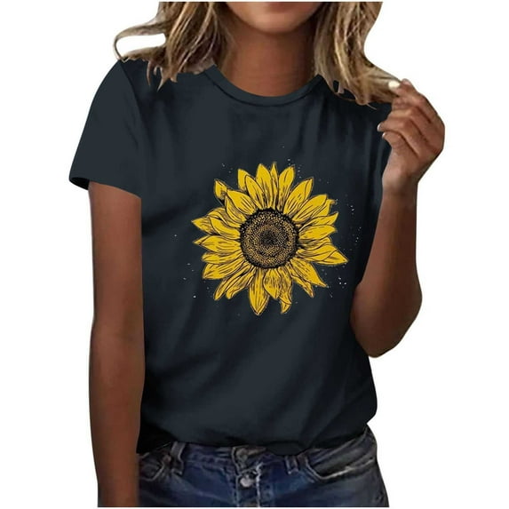 BangYU T Shirts for Women Graphic Printed Short Sleeved Round Neck Tops in Summer Blouses&Shirts