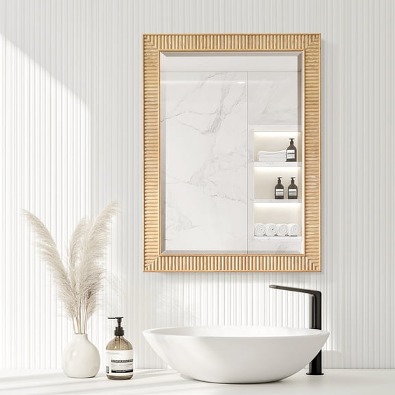 Bangalore 24 in.W x 31.9 in.H Wood Framed Medicine Cabinet in Washed Ash Grey