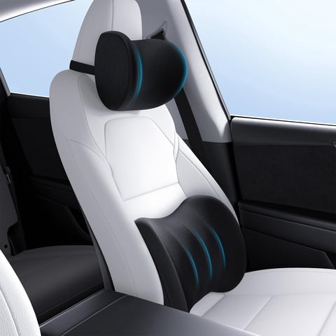 Bangbobby 2026 Car Neck Pillow and Lumbar Support Pillow for Car Set [Ergonomic Design, Pressure Relief] Soft Car Headrest Pillow Back Cushion with Adjustable Strap, Fits All Vehicles (Black)