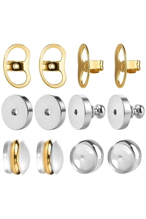 6 Pairs Earring Backs for Droopy Ears, Heavy Earring Support Locking Clutches, Secure Earring Back Replacements for Sensitive Skin, Gold & Silver Tone Earring Backs