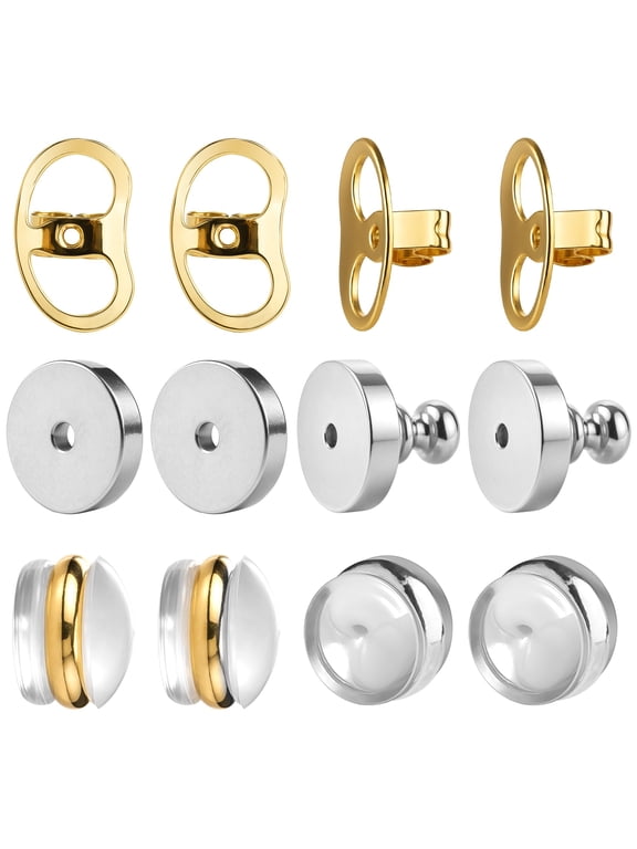 6 Pairs Earring Backs for Droopy Ears, Heavy Earring Support Locking Clutches, Secure Earring Back Replacements for Sensitive Skin, Gold & Silver Tone Earring Backs