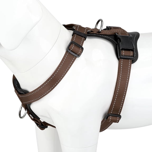 Bangbobby Adjustable No Pull Dog Harness, Heavy Duty Reflective Nylon Vest with Leather Accents, Easy Walk Harness for Training & Hiking, for Small Medium Large Dogs, Chocolate, M