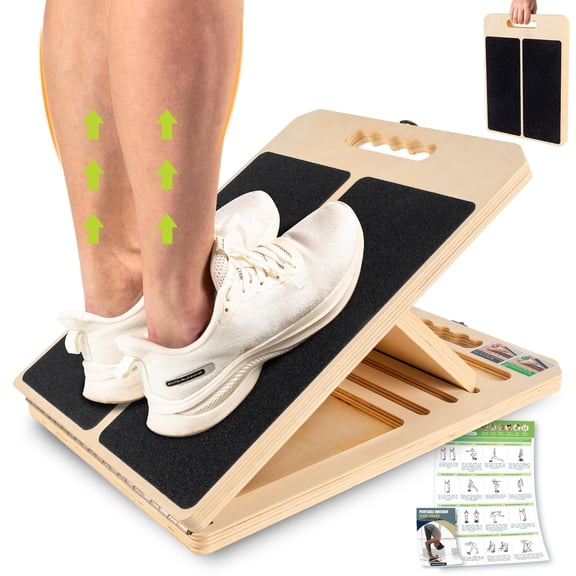 Bangbobby Aadjustable Wooden Clf Stretching Slant Board, Portable Incline Board for Calf Stretcher, 300 Lbs Capacity Leg & Ankle Stretch Wedge with Training Poster
