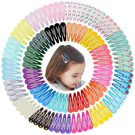 Bangcool 120PCS Hair Clips for Girls Assorted Colors 2 inch Drop Shape Hair Barrette Pins Metal Snap Hair Clip Hair Accessories for Baby Girls Kids Women