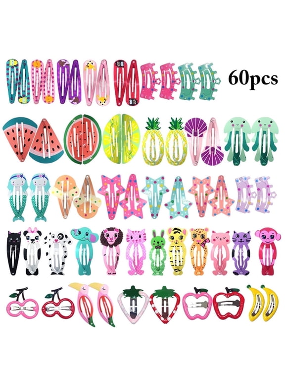 60PCS Hair Clip Set Decorative Lovely Assorted Snap Barrette Hair Pin for Baby Girl