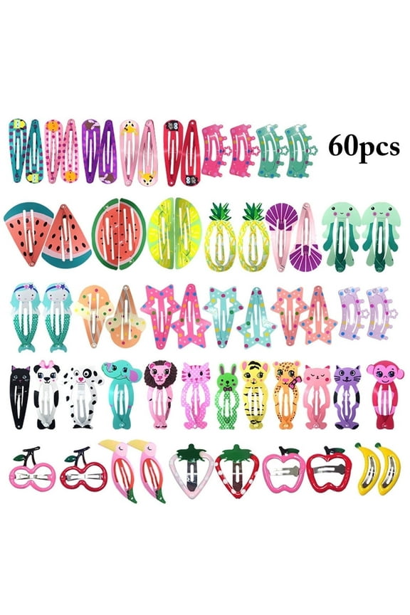 60PCS Hair Clip Set Decorative Lovely Assorted Snap Barrette Hair Pin for Baby Girl