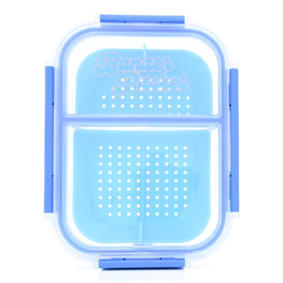 Banger Basket Two Compartment Borosilicate Glass Container Cleaning Tool with Sealable Lid (Arctic Blue)