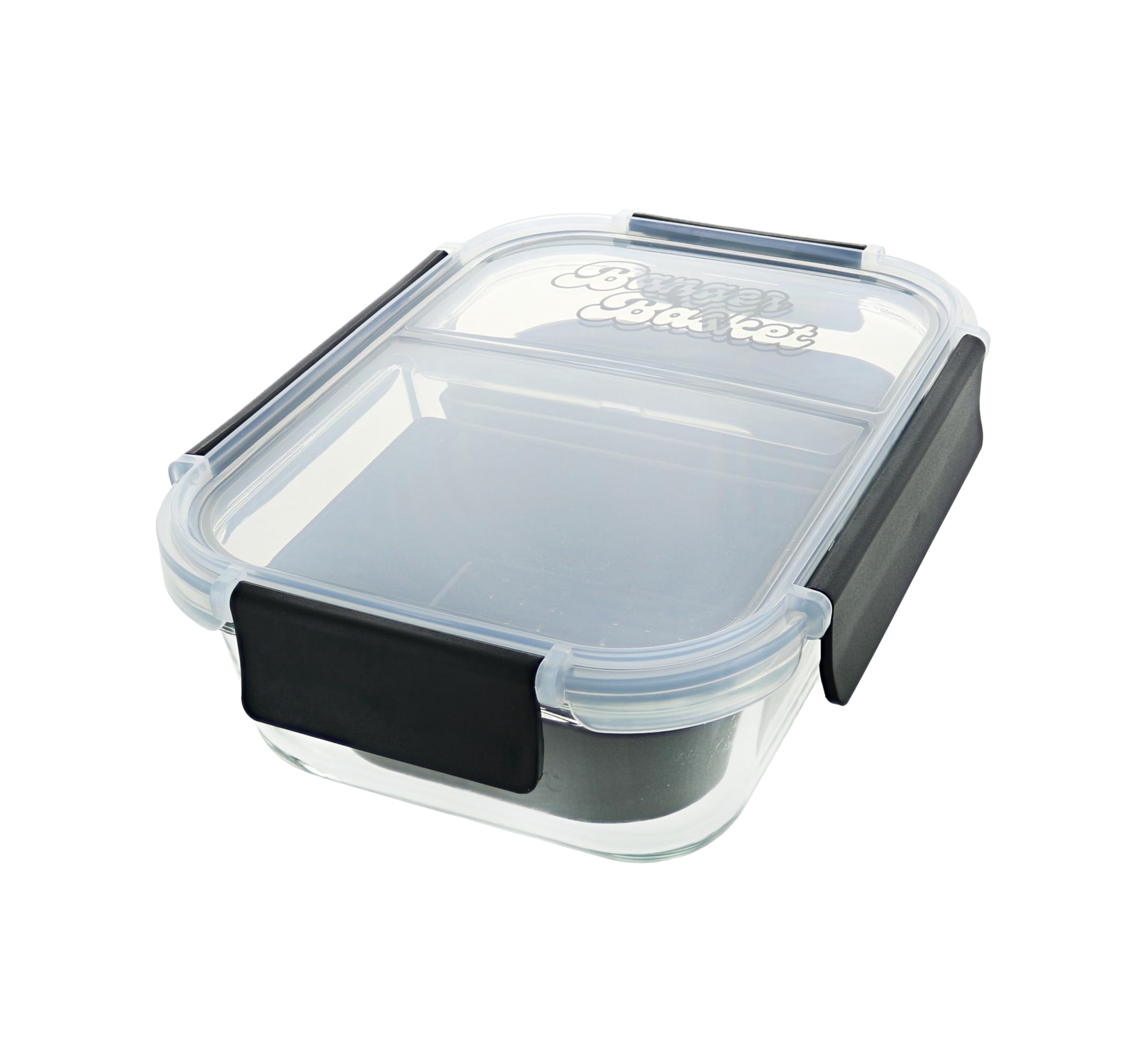 Banger Basket Two Compartment Borosilicate Glass Container Cleaning Tool with Sealable Lid (Black)