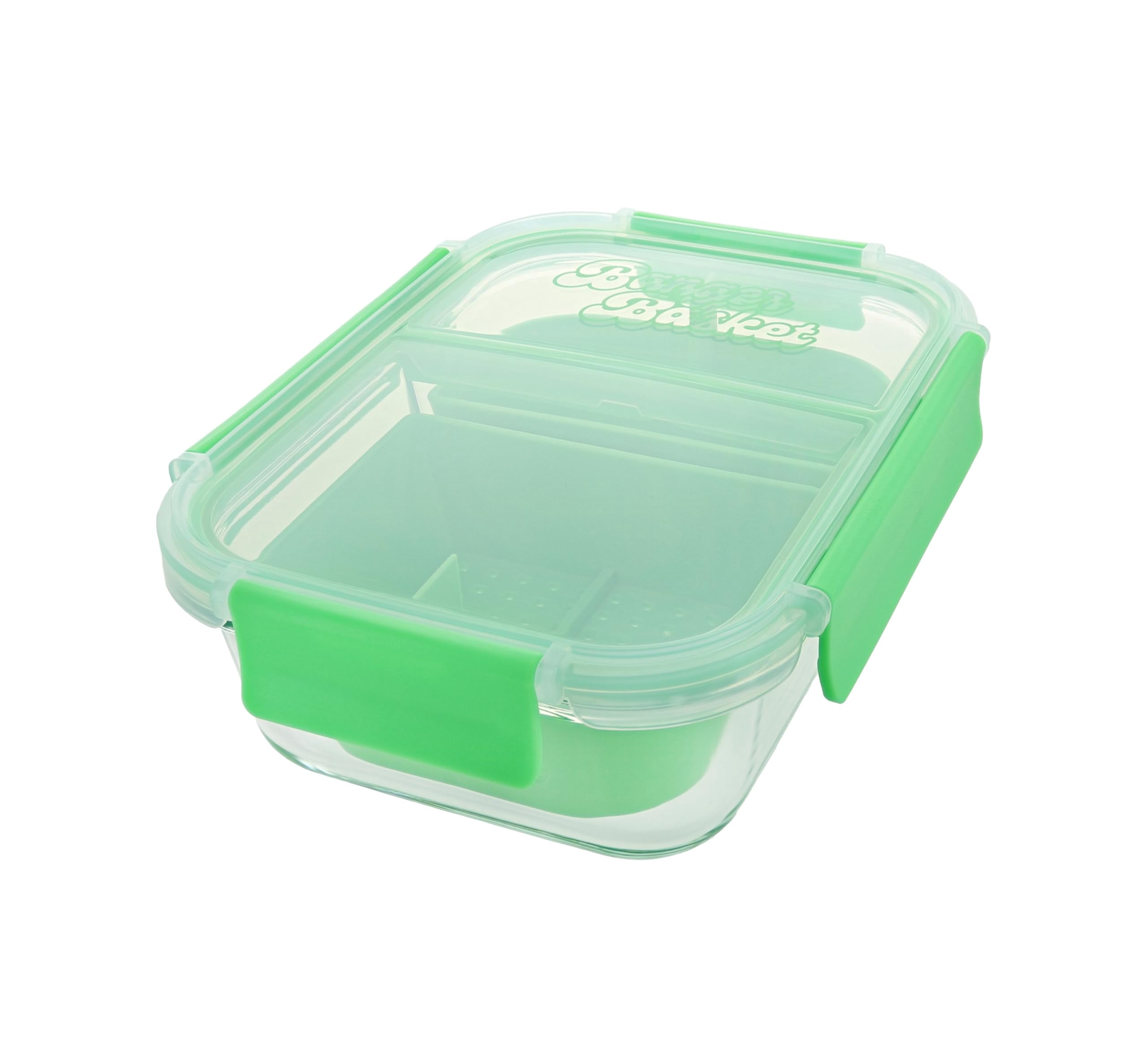 Banger Basket Two Compartment Borosilicate Glass Container Cleaning Tool with Sealable Lid (Key Lime Green)