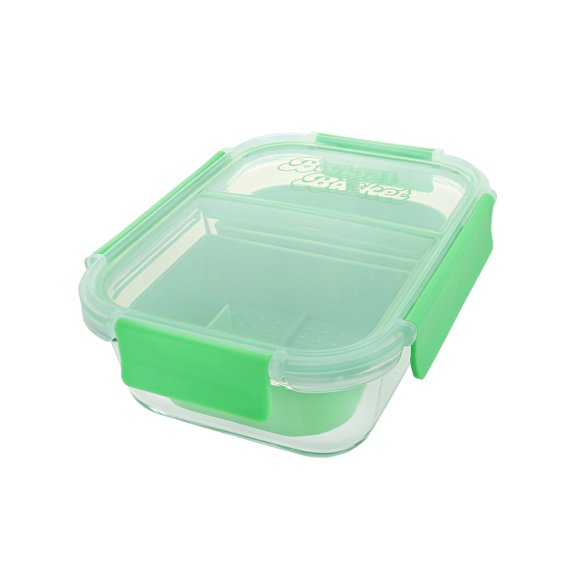 Banger Basket Two Compartment Borosilicate Glass Container Cleaning Tool with Sealable Lid (Key Lime Green)