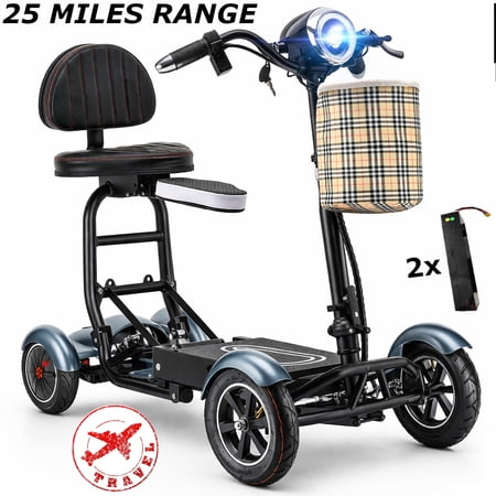 Bangeran Motorized Travel Scooter for Adults, 25 Miles Long Range With Foldable Double Seats, Holds up to 330 lbs, LED Lights, FAA Travel Compatible